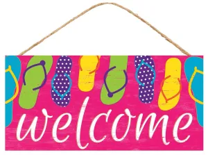 12.5" Welcome Flip Flop Sign: Pink