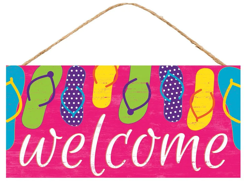 12.5" Welcome Flip Flop Sign: Pink