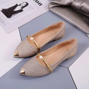 2023 Ladies Party Pearl Pumps Women's High Quality Low-Heeled Shoes Female Sequined Cloth Boat Shoes Women Silver Pointed Shoes