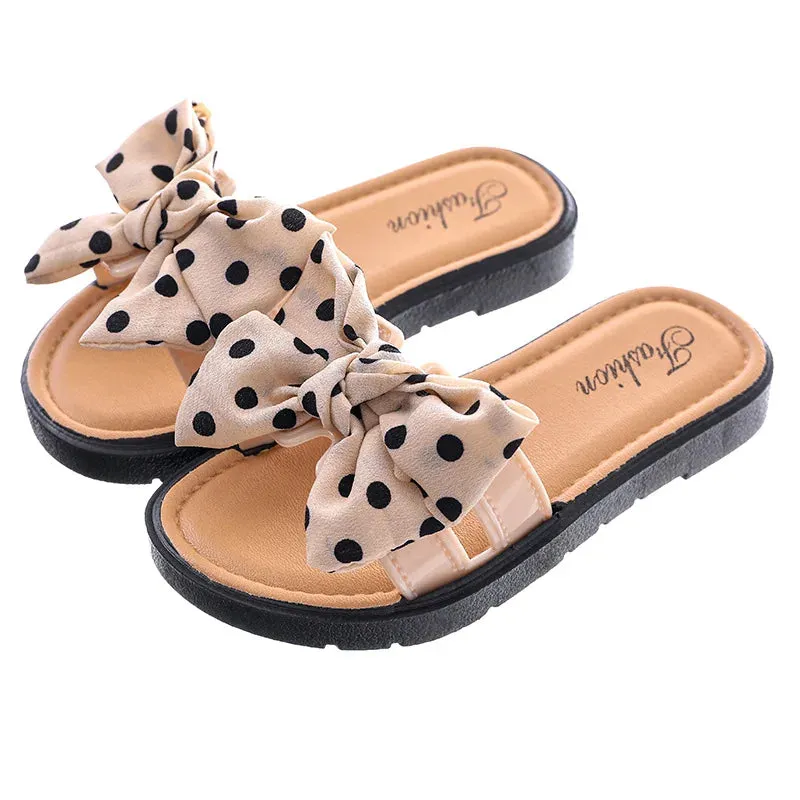 2024 New Bow Flats Open Toe Slide Sandals Non-slip Flip Flops Children Home Slippers Kids Girls Summer Cute Beach Slippers Shoe