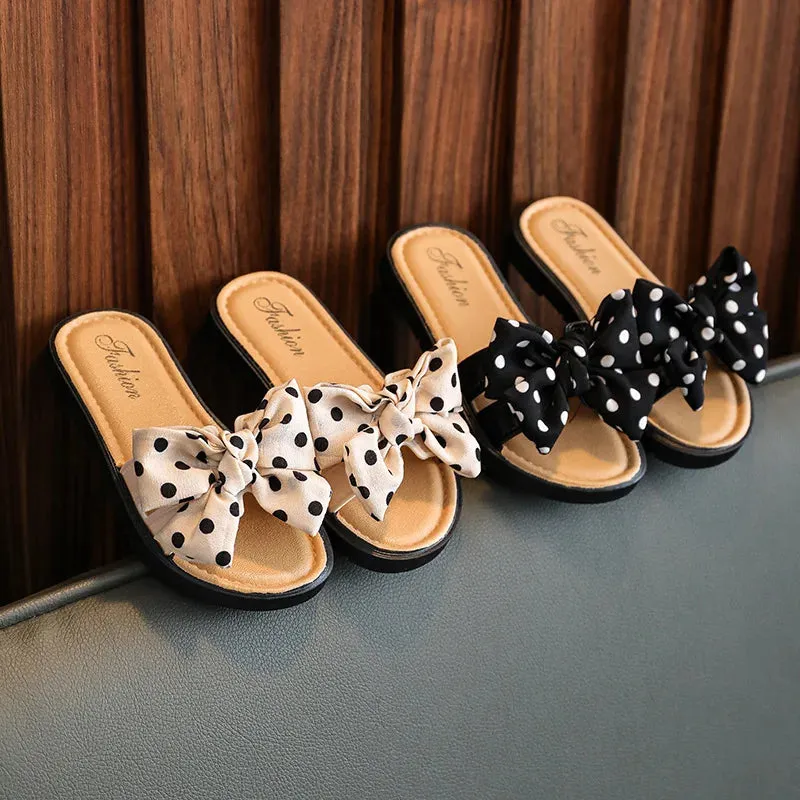 2024 New Bow Flats Open Toe Slide Sandals Non-slip Flip Flops Children Home Slippers Kids Girls Summer Cute Beach Slippers Shoe