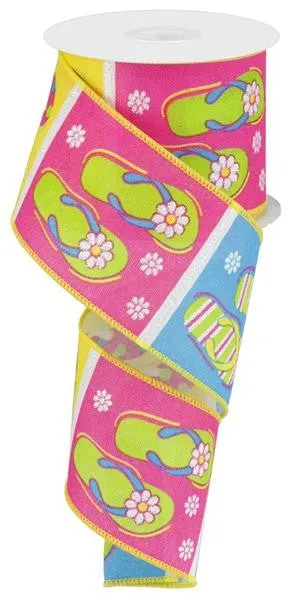 2.5" Multi Flip Flop Ribbon on Linen - 10yds