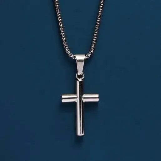 316L Stainless Steel Medium Bamboo Cross Necklace - 18in