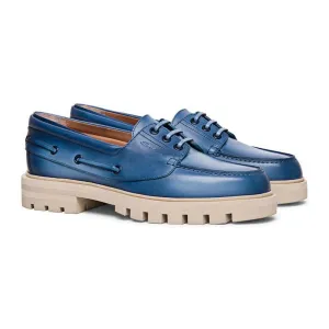 7 CM / 2.76 Inches - CMR CHAMARIPA Height Increasing Shoes For Women - Hidden Heel Shoes - Women's Distressed Blue Leather Boat Shoes