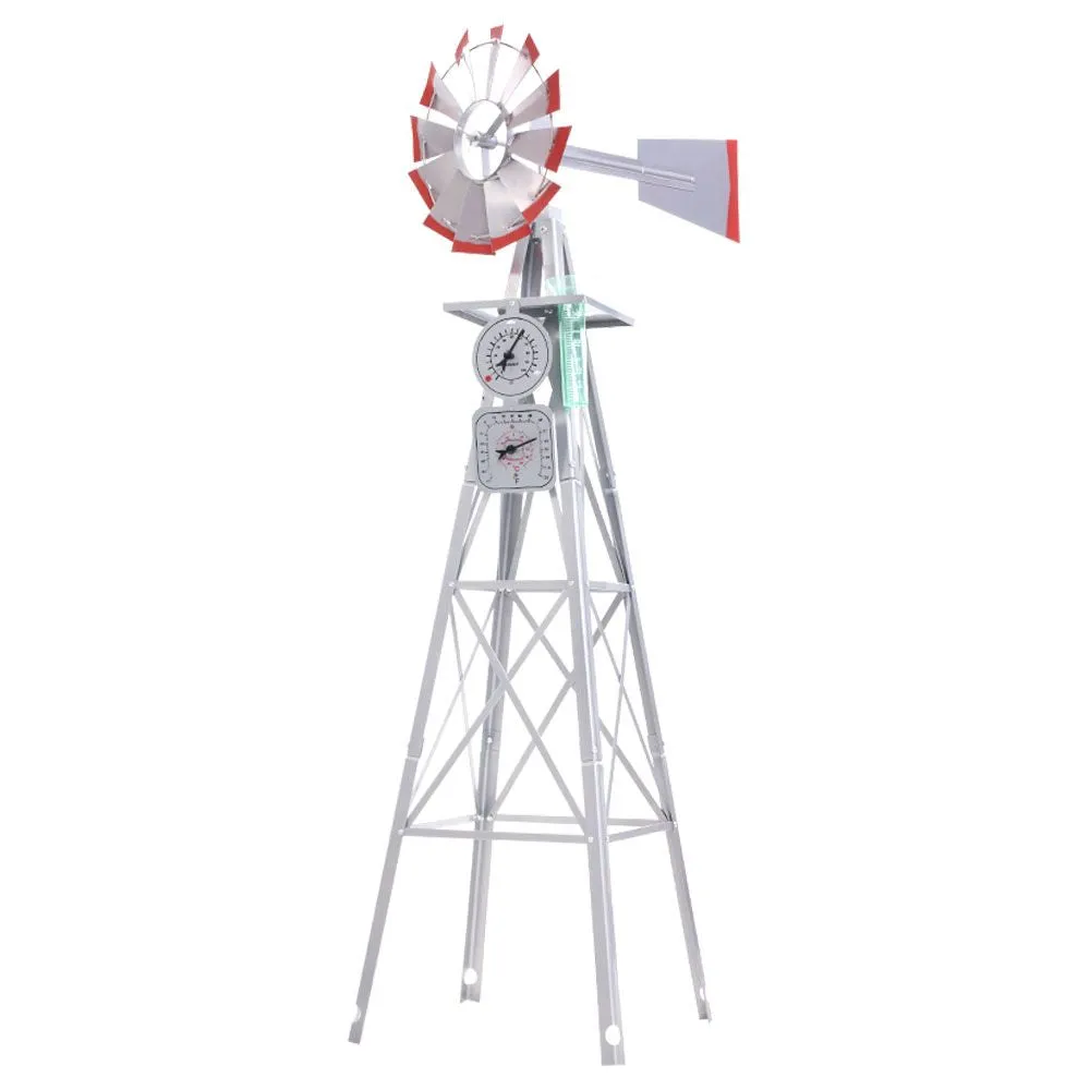 8FT Garden Windmill 245cm Metal Ornament Outdoor Decor Wind Mill Rain Gauge Thermometer