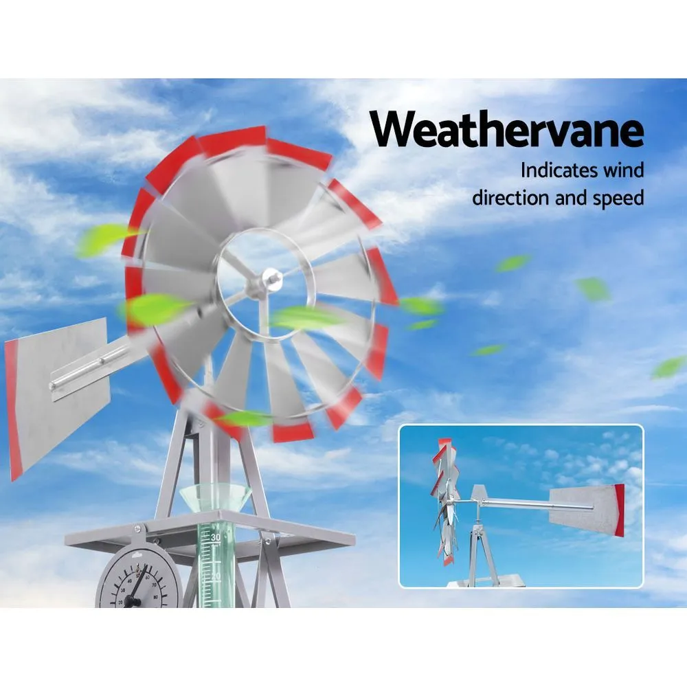 8FT Garden Windmill 245cm Metal Ornament Outdoor Decor Wind Mill Rain Gauge Thermometer