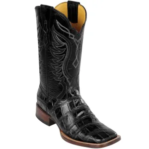 Aligator Print Black Square Toe Boots