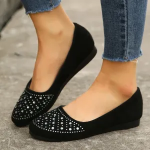 Amozae-Women's Shine Rhinestone Flats Shoes Round-Toe Slip on Shoes for Women Black Flats Ladies Boat Shoes Women