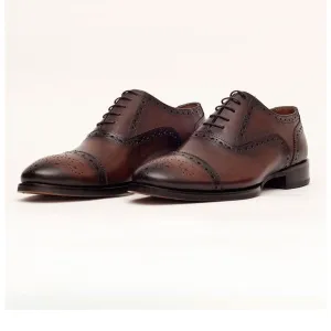 Ariston Mens Chestnut Brown Oxford Lace-up Leather Dress Shoes