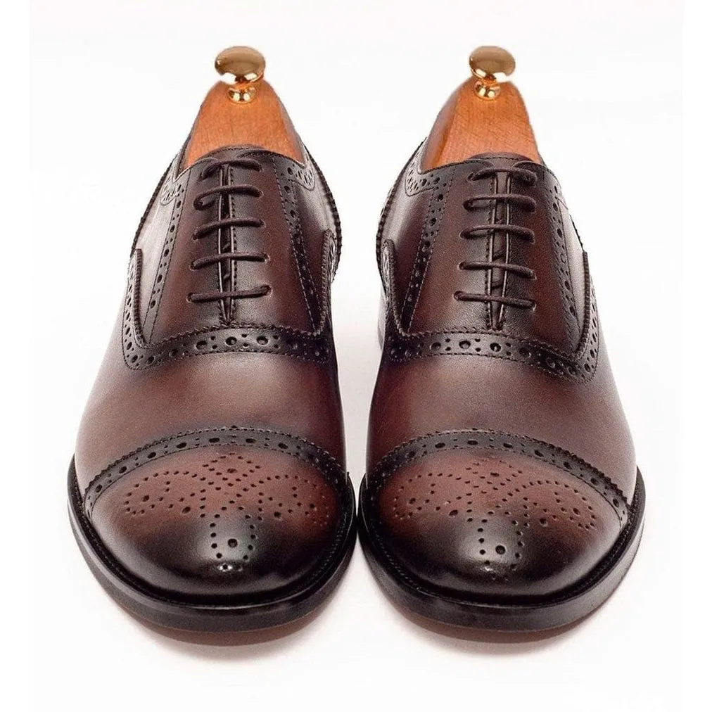 Ariston Mens Chestnut Brown Oxford Lace-up Leather Dress Shoes