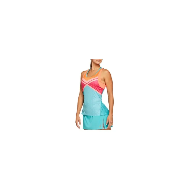 ASICS TENNIS GPX TANK W CANOTTA TECNICA PADEL TENNIS TRAINING DONNA - TURCHESE/ARANCIONE/ROSA