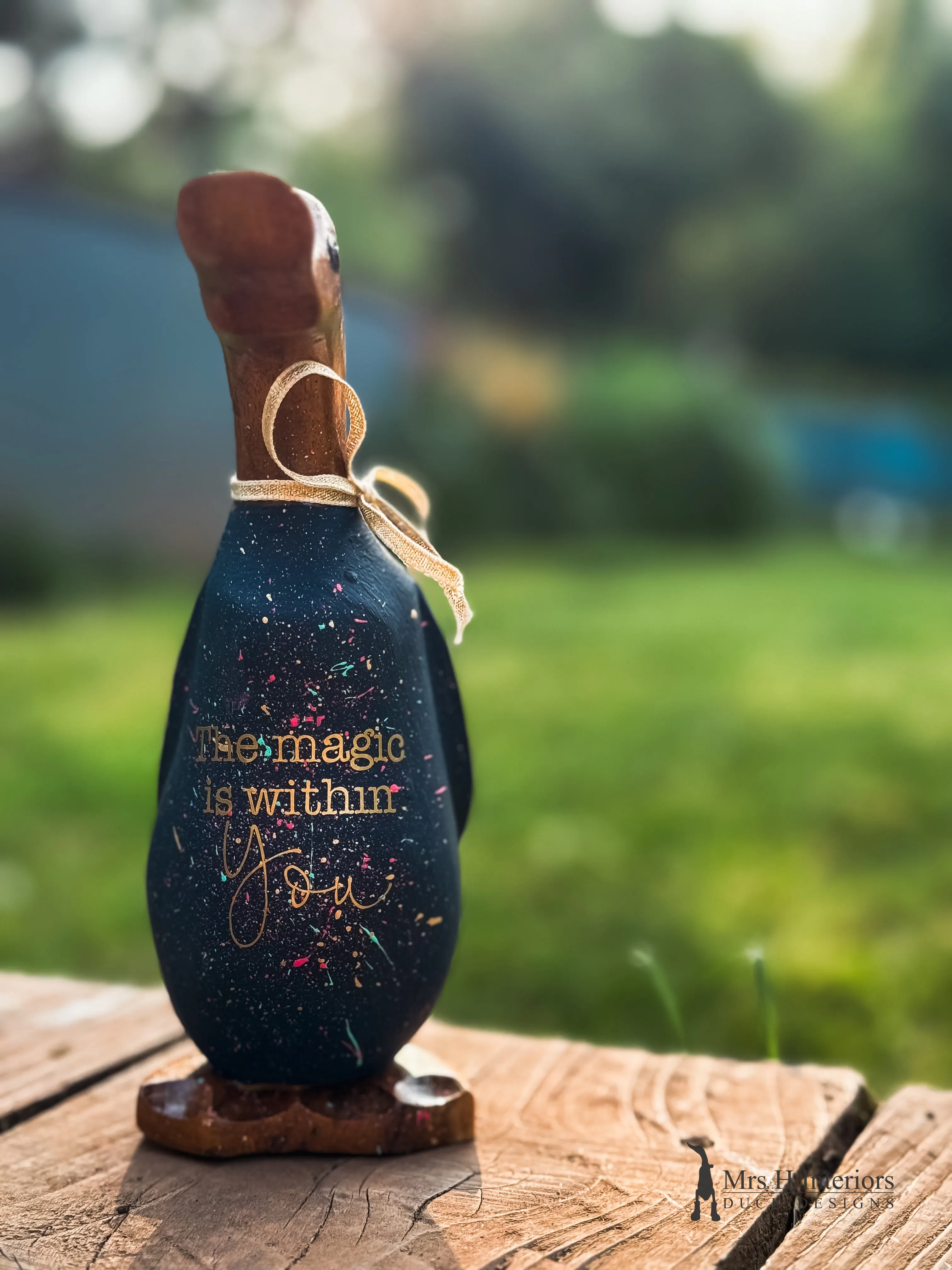 Aurora the magic is within you - Decorated Wooden Duck in Boots by Mrs H the Duck Lady