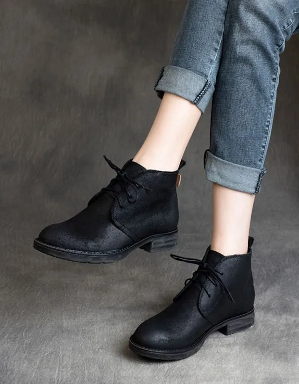 Autumn Handmade Retro Lace-up Suede Ankle Boots