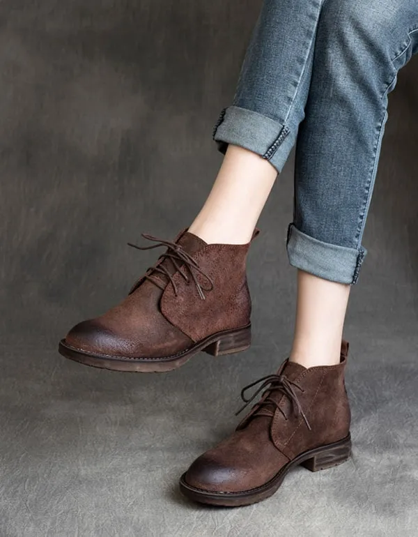 Autumn Handmade Retro Lace-up Suede Ankle Boots