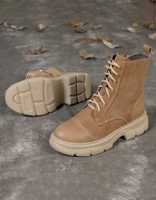 Autumn Winter Thick-sole Lace-up Retro Suede Boots