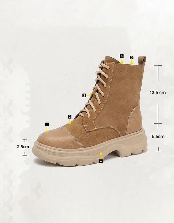 Autumn Winter Thick-sole Lace-up Retro Suede Boots