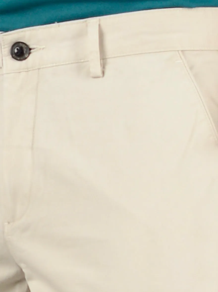 Beige Solid Slim Fit Casual Trouser | JadeBlue