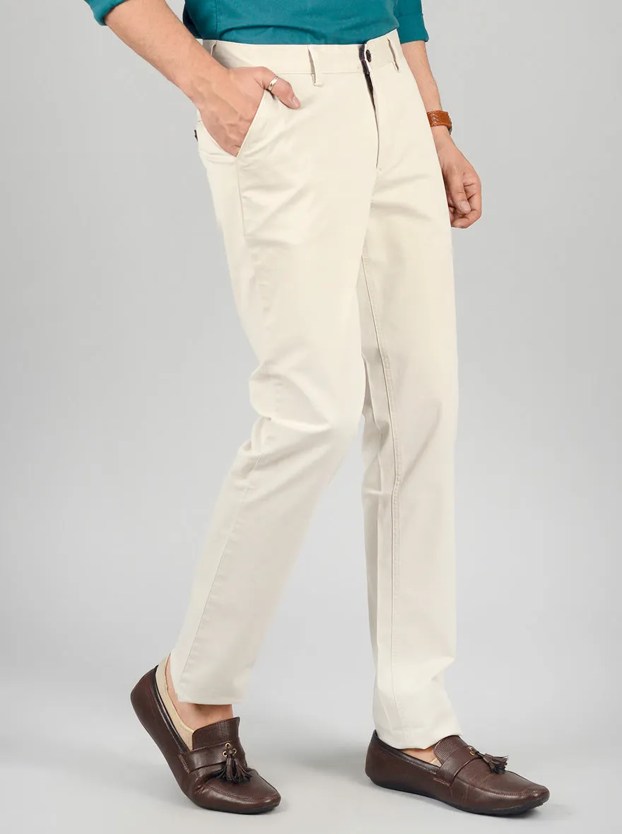 Beige Solid Slim Fit Casual Trouser | JadeBlue