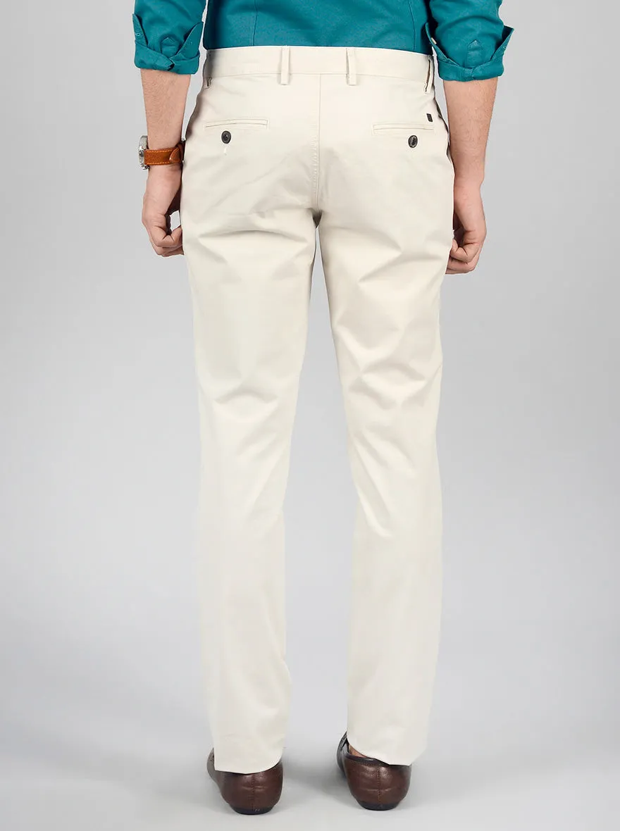 Beige Solid Slim Fit Casual Trouser | JadeBlue