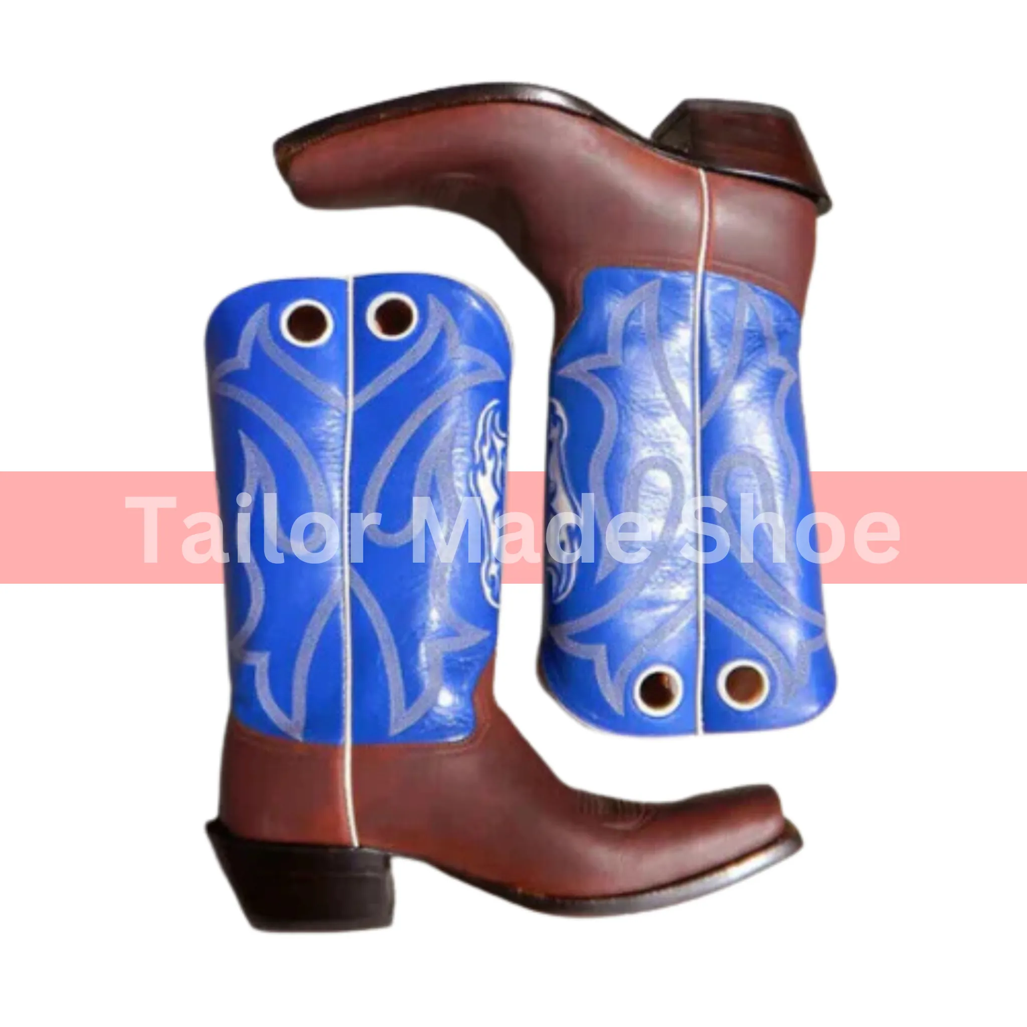 Bespoke Handcrafted Men Cowboy Race Vet 2 Brown and Blue Western Dress New Boots