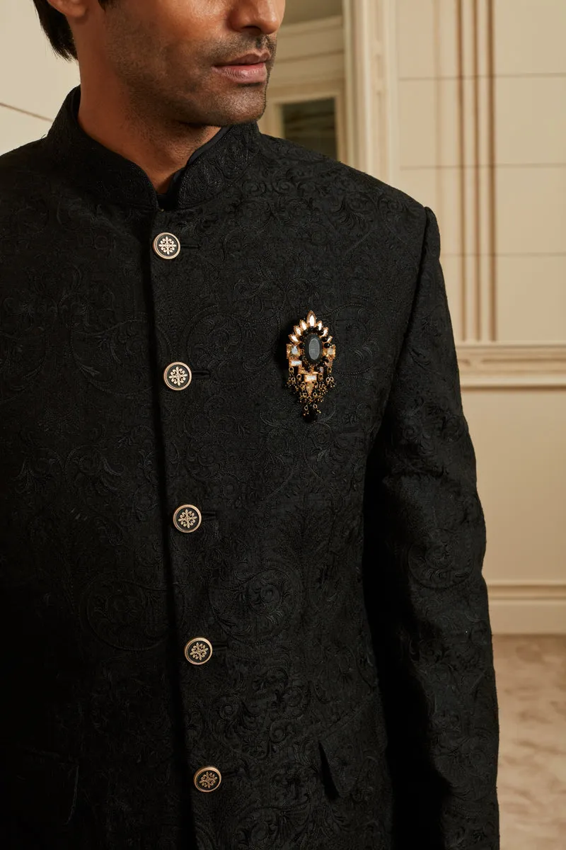 Black All Over Thread Embroidered Bandhgala