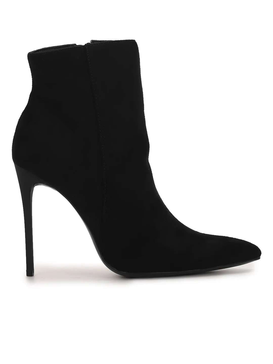 Black Micro Ankle Length Stileto Boots