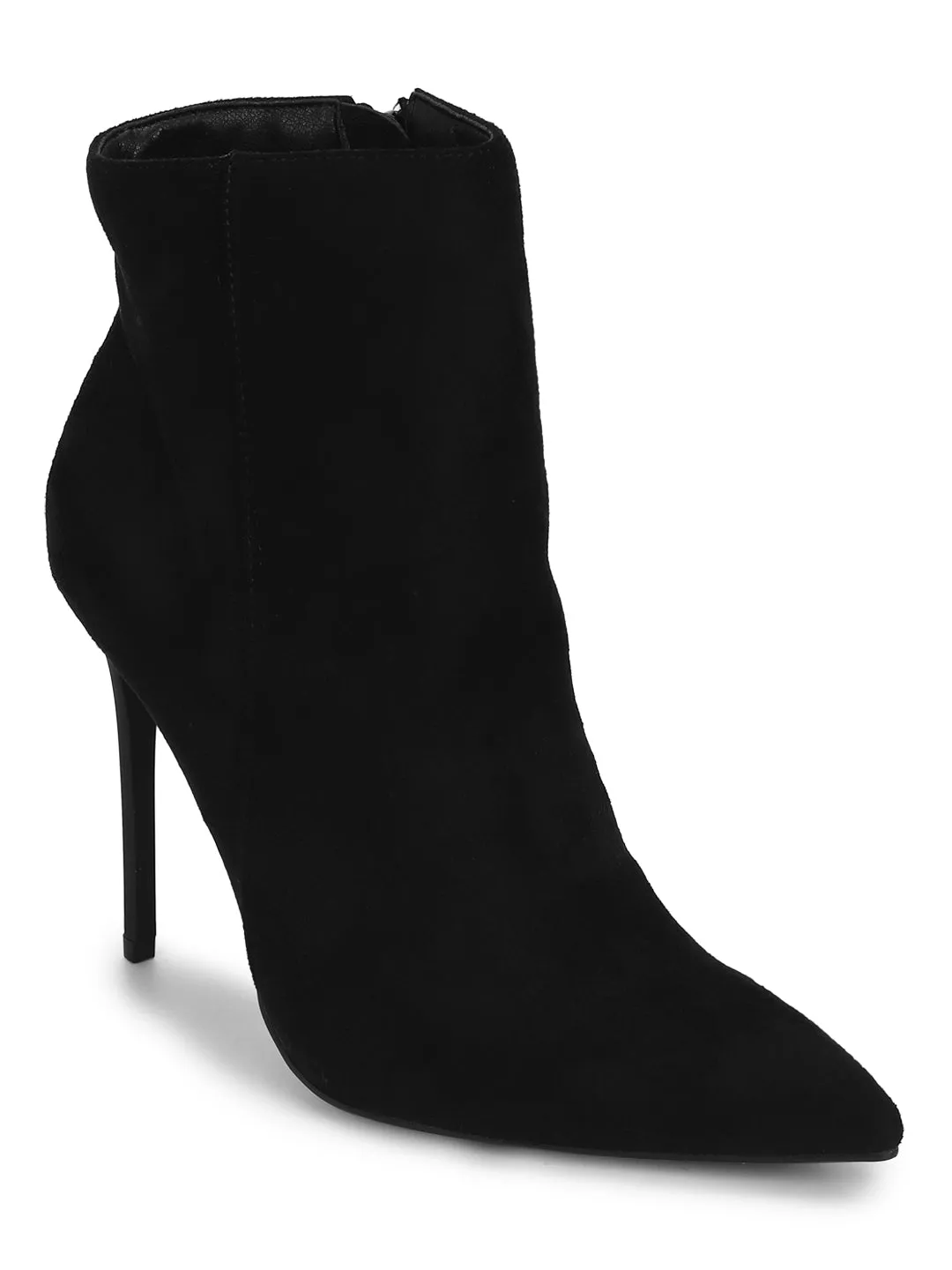 Black Micro Ankle Length Stileto Boots