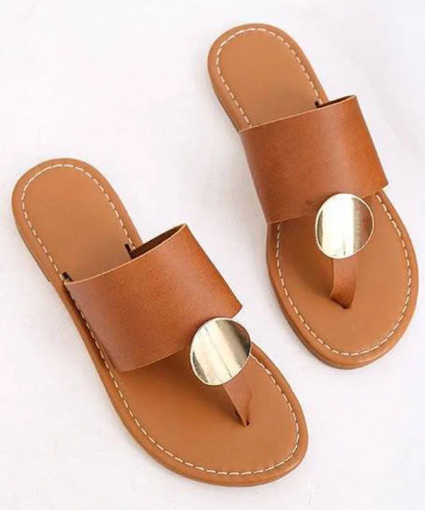 Brown Faux Leather Sequined Splicing Plus Size Flip Flops Sandals LY2690