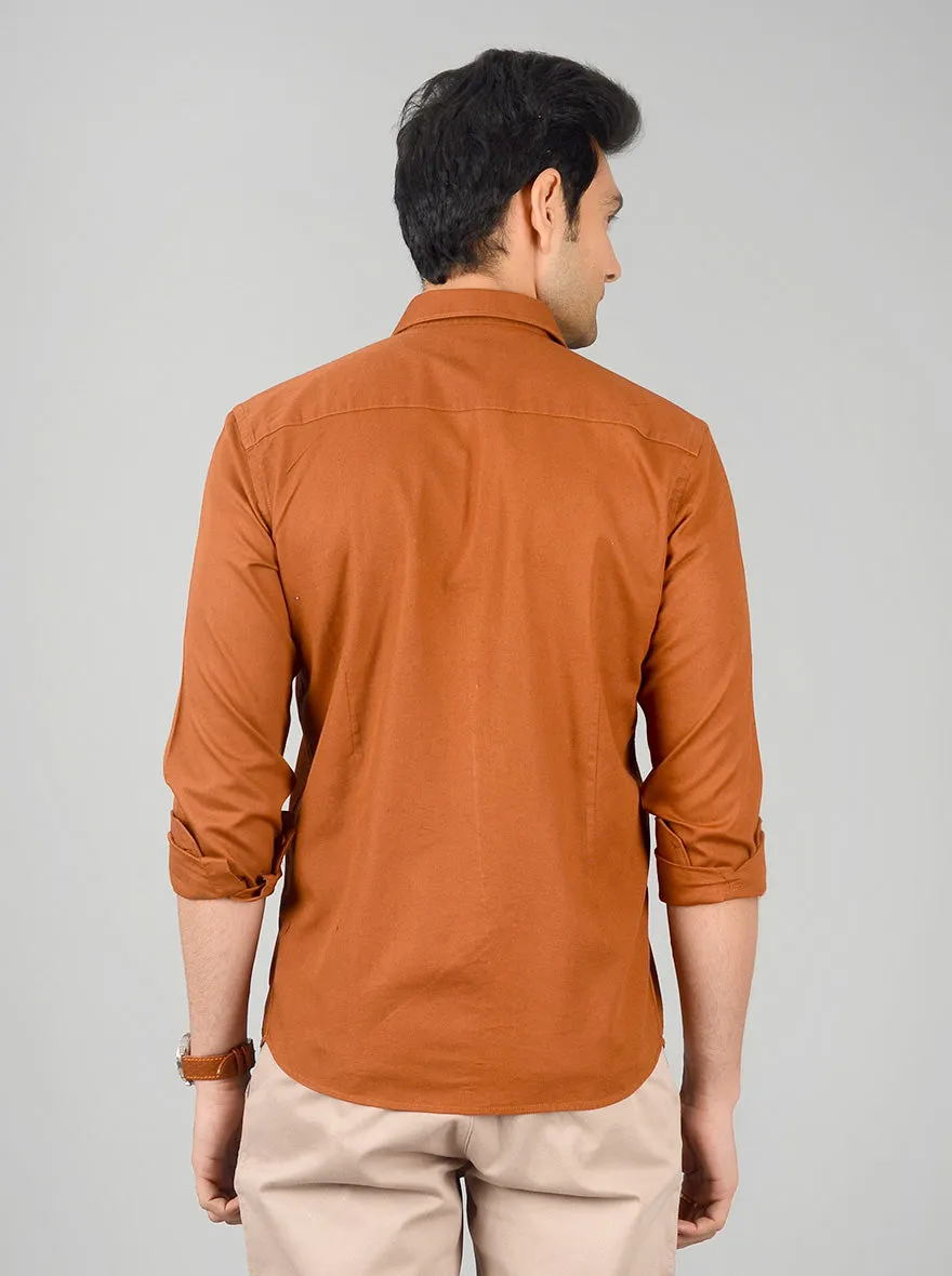 Brown Solid Slim Fit Casual Shirt | Greenfibre