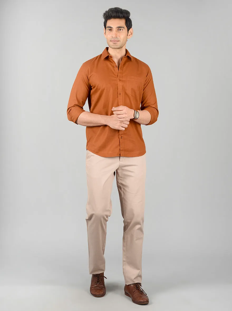 Brown Solid Slim Fit Casual Shirt | Greenfibre