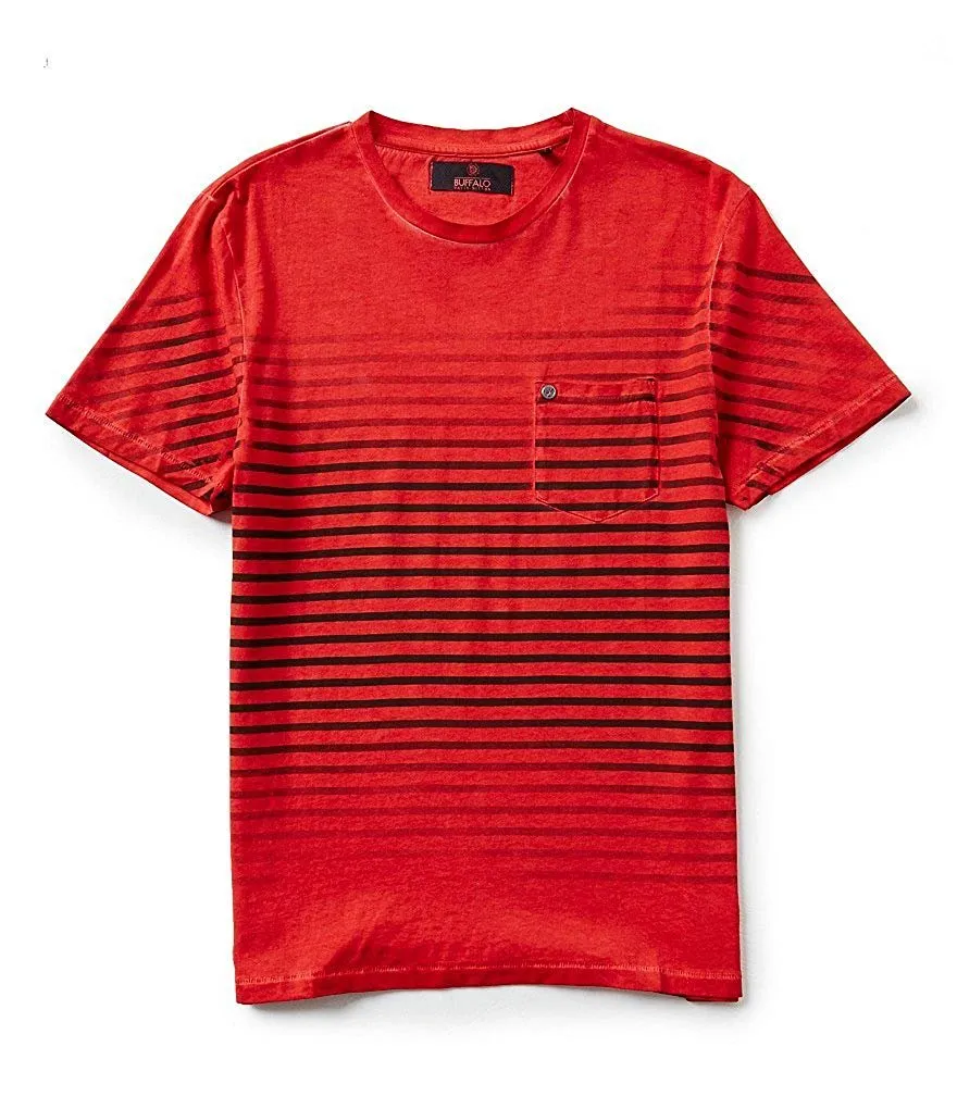 Buffalo David Bitton Nisac Crewneck Horizontal Striped Short-Sleeve Pocket Tee.CLEARANCE, FINAL SALE!