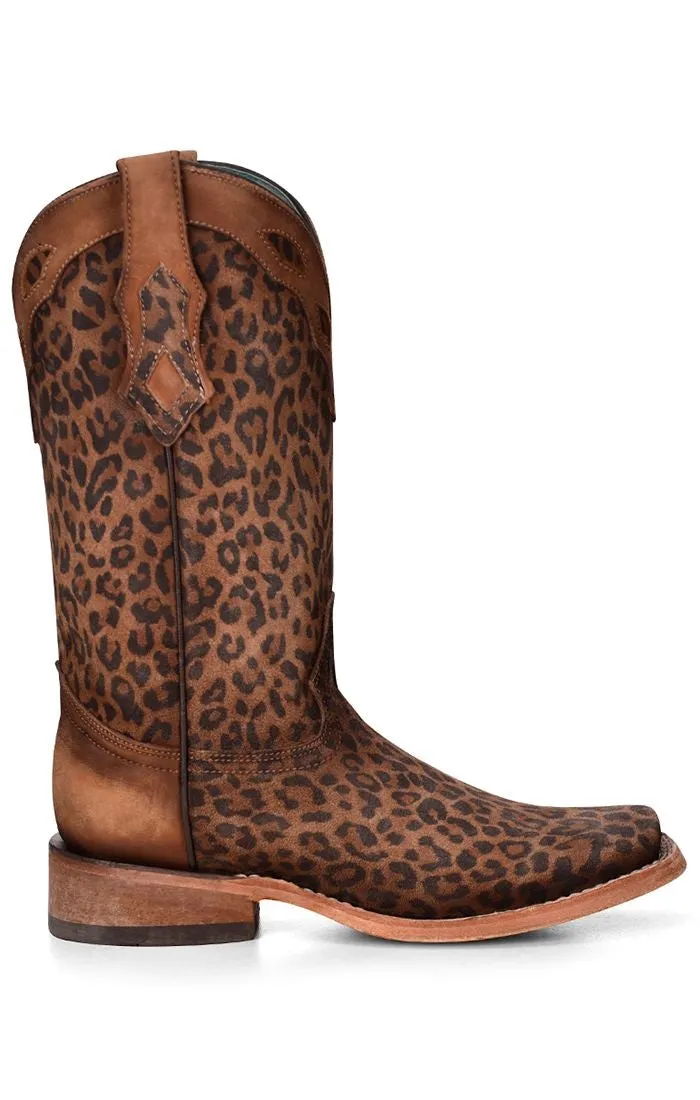 C3788 - Corral sand leopard western roper goatskin boots for women