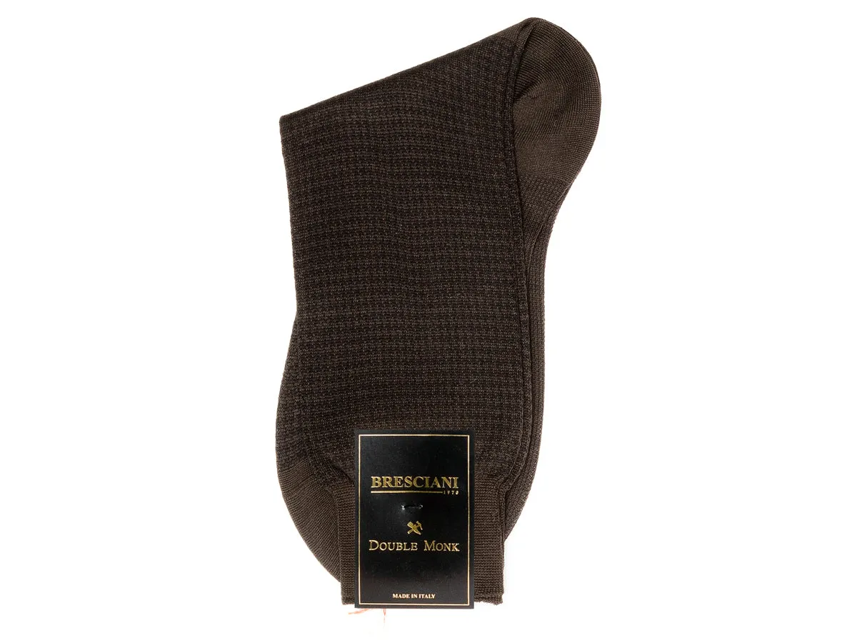 Calf Length Cotton Socks Brown & Black Dogstooth