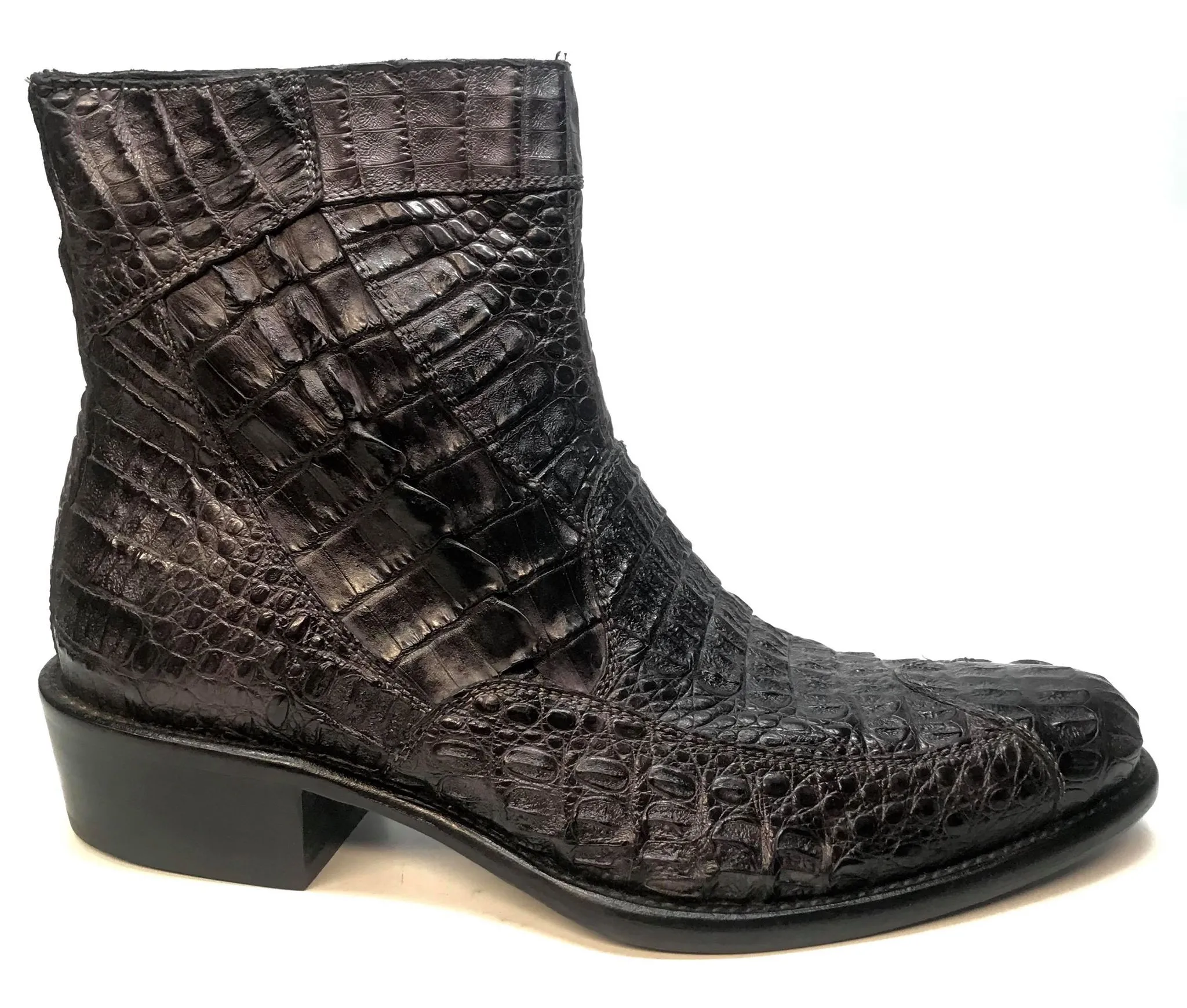 Calzoleria Toscana Black Full Hornback Alligator Ankle Boots