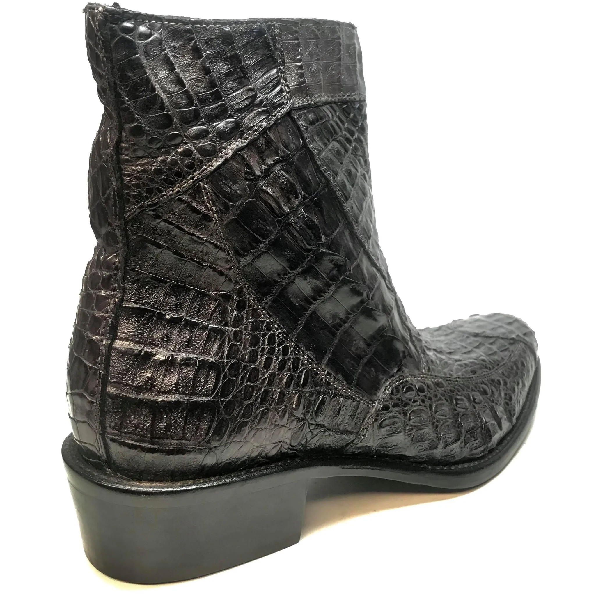 Calzoleria Toscana Black Full Hornback Alligator Ankle Boots