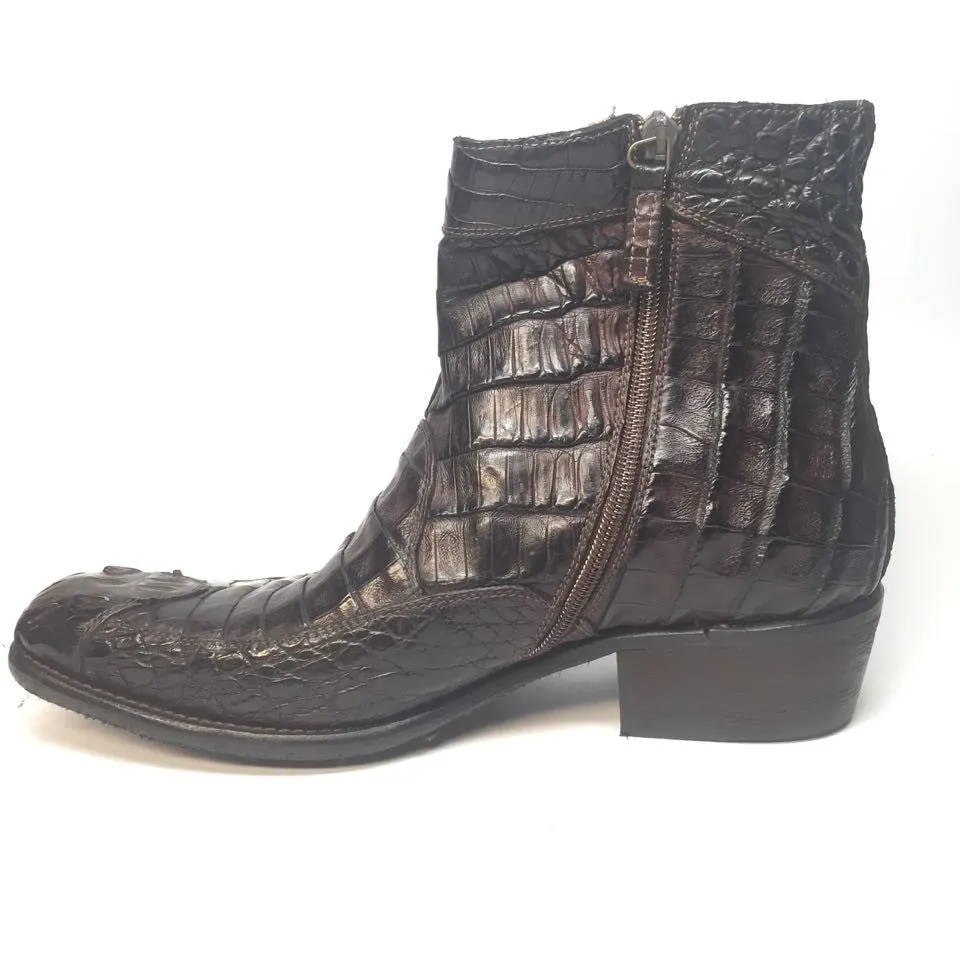 Calzoleria Toscana Brown Horn-back Crocodile Ankle Boots