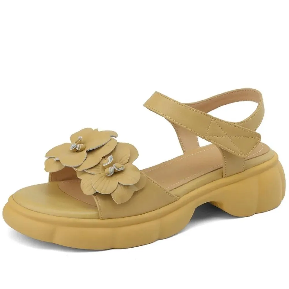 Camellia Blossom Leather Sandals - TSS105 Women's Casual Shoes