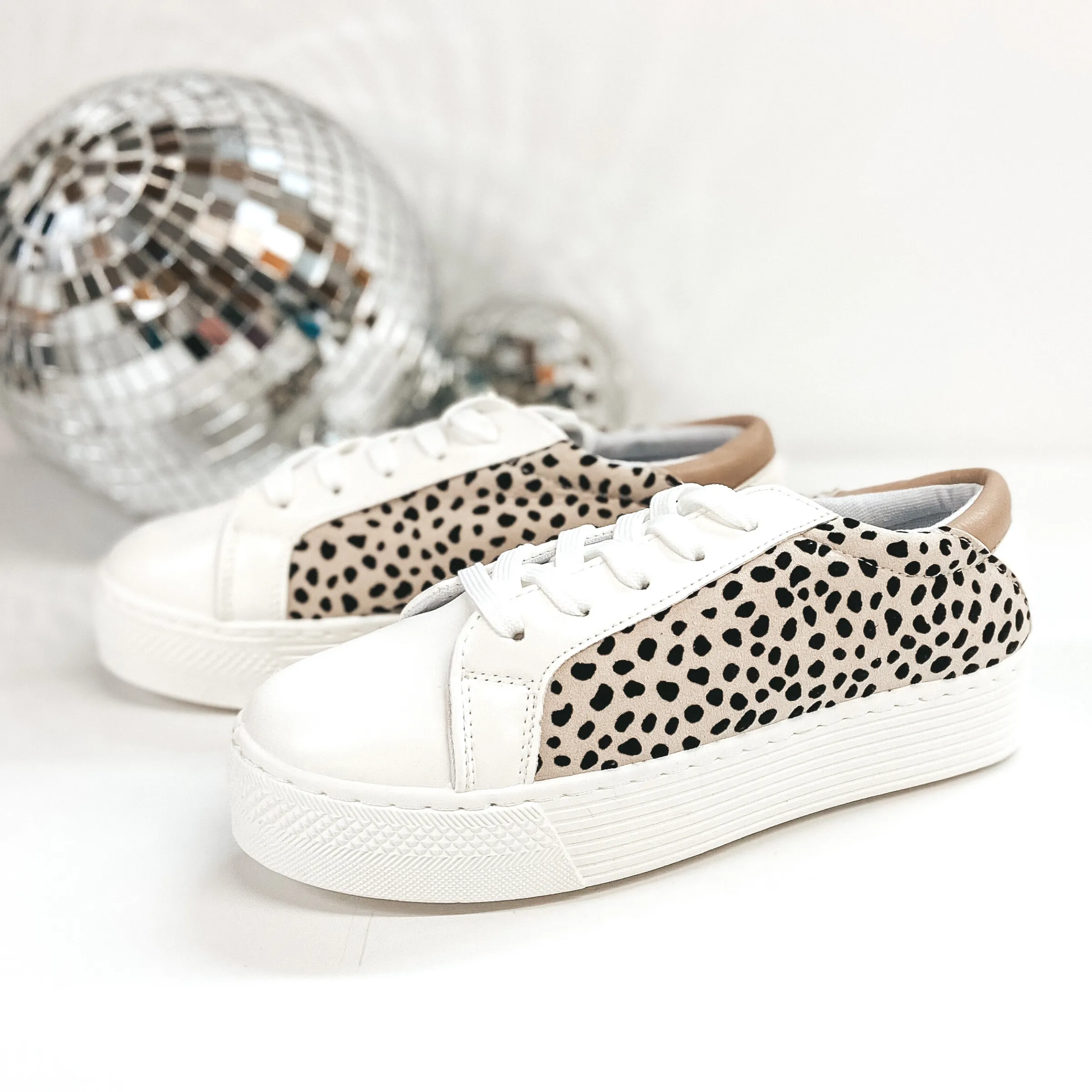 Casually Chic Lace Up Platform Sneakers in Dotted Leopard