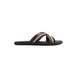 Coffee Criss Cross Leather Slippers