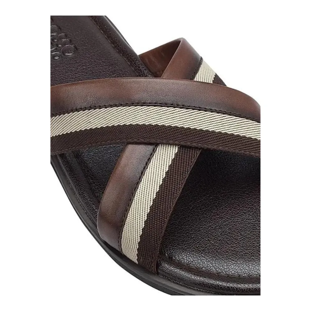 Coffee Criss Cross Leather Slippers