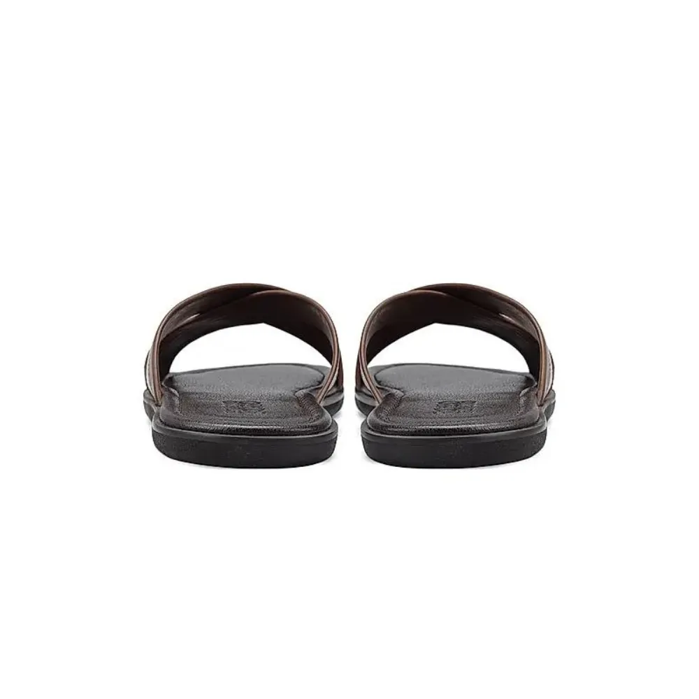 Coffee Criss Cross Leather Slippers