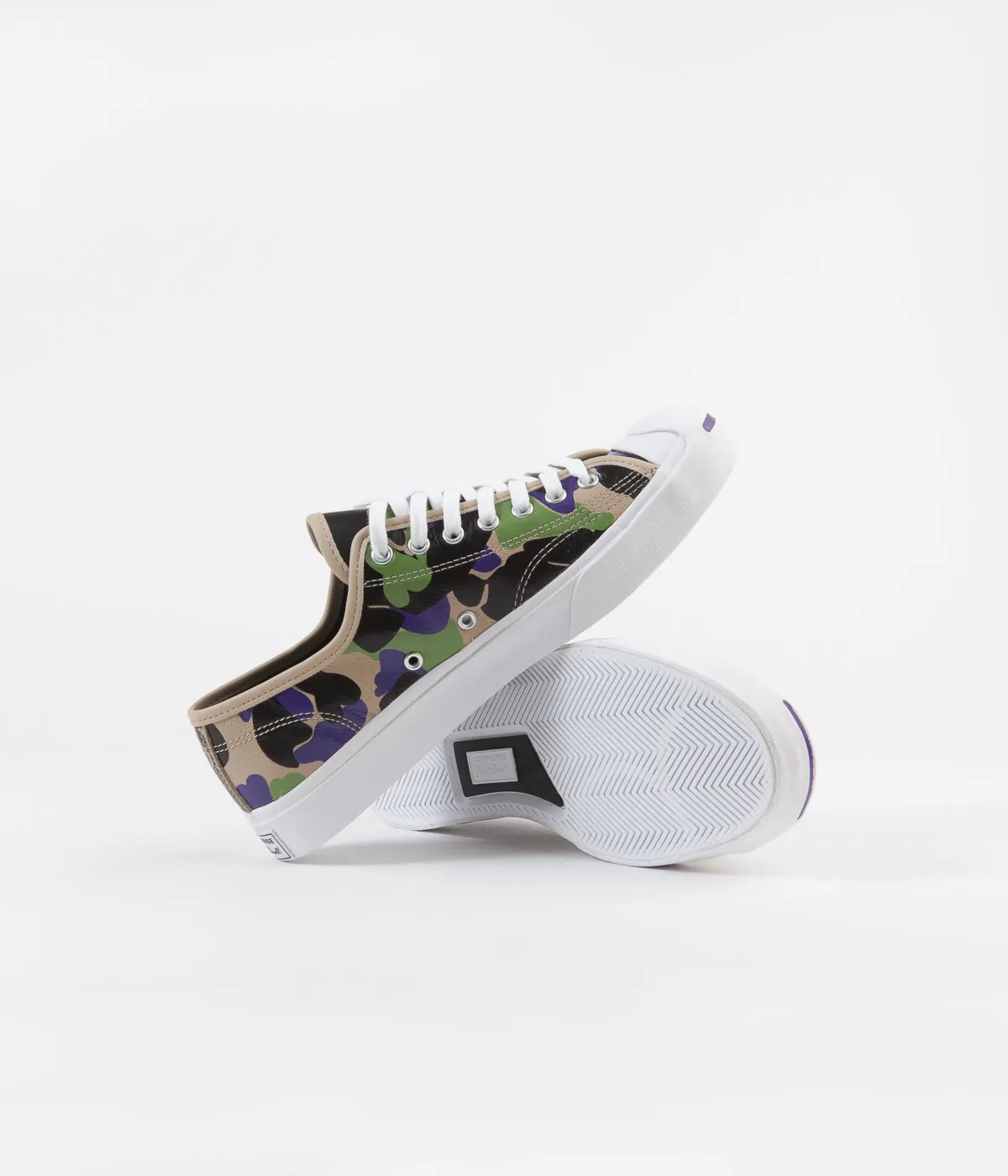 Converse Jack Purcell Ox Archive Prints Leather Shoes - Black / Candied Ginger / Court Purple