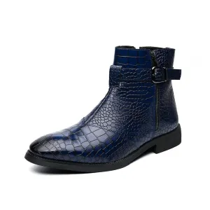 CrocStyle British Croc Pattern Zipper Ankle Boots