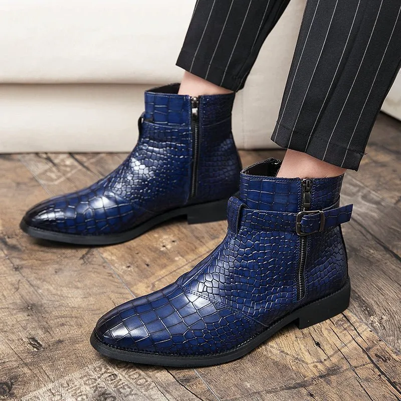 CrocStyle British Croc Pattern Zipper Ankle Boots