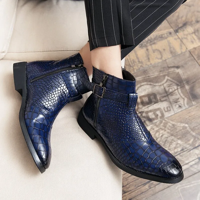 CrocStyle British Croc Pattern Zipper Ankle Boots