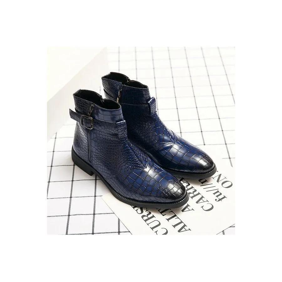 CrocStyle British Croc Pattern Zipper Ankle Boots