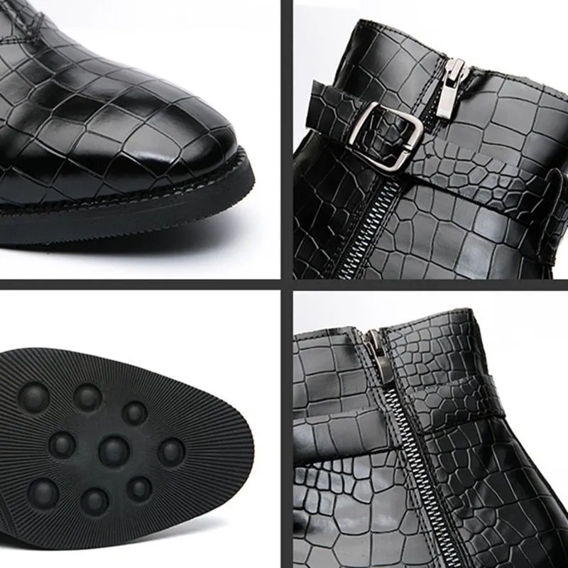 CrocStyle British Croc Pattern Zipper Ankle Boots