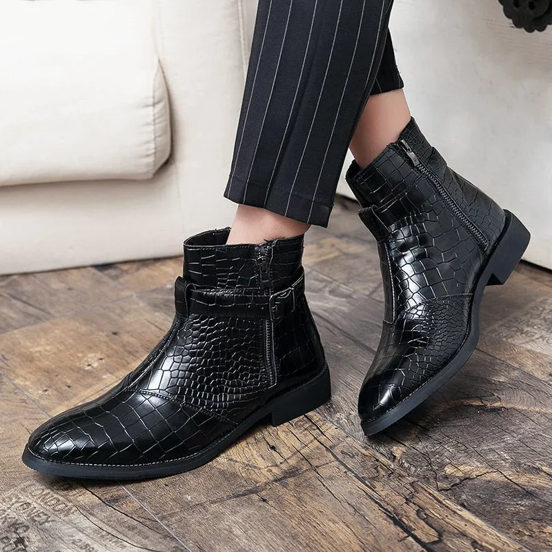 CrocStyle British Croc Pattern Zipper Ankle Boots