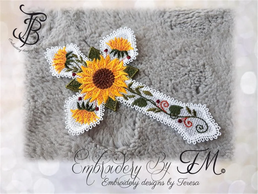 Cross with sunflowers/ 5x7 hoop