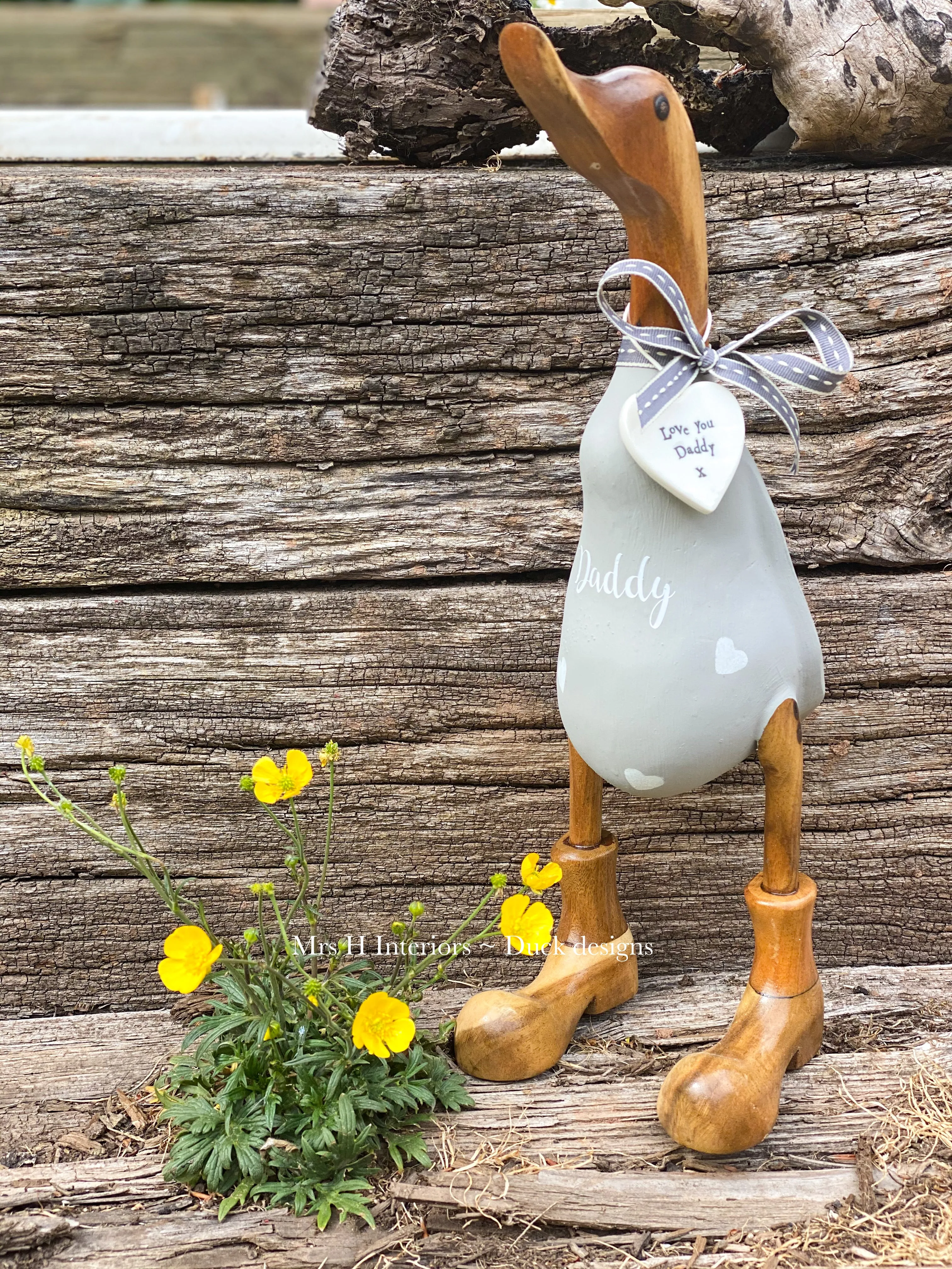 Daddy Duck - Decorated Wooden Duck in Boots by Mrs H the Duck Lady